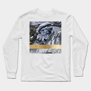 Midnight golden geometric marble Long Sleeve T-Shirt